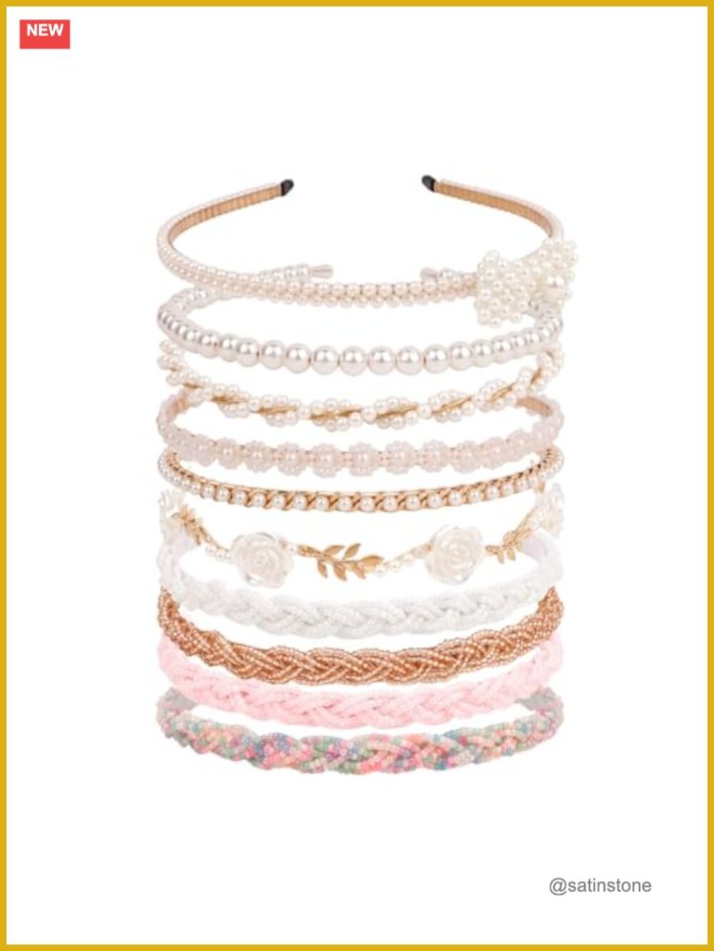 10pc Pearl Beaded Metal Headbands No Slip Hair Accessories Set